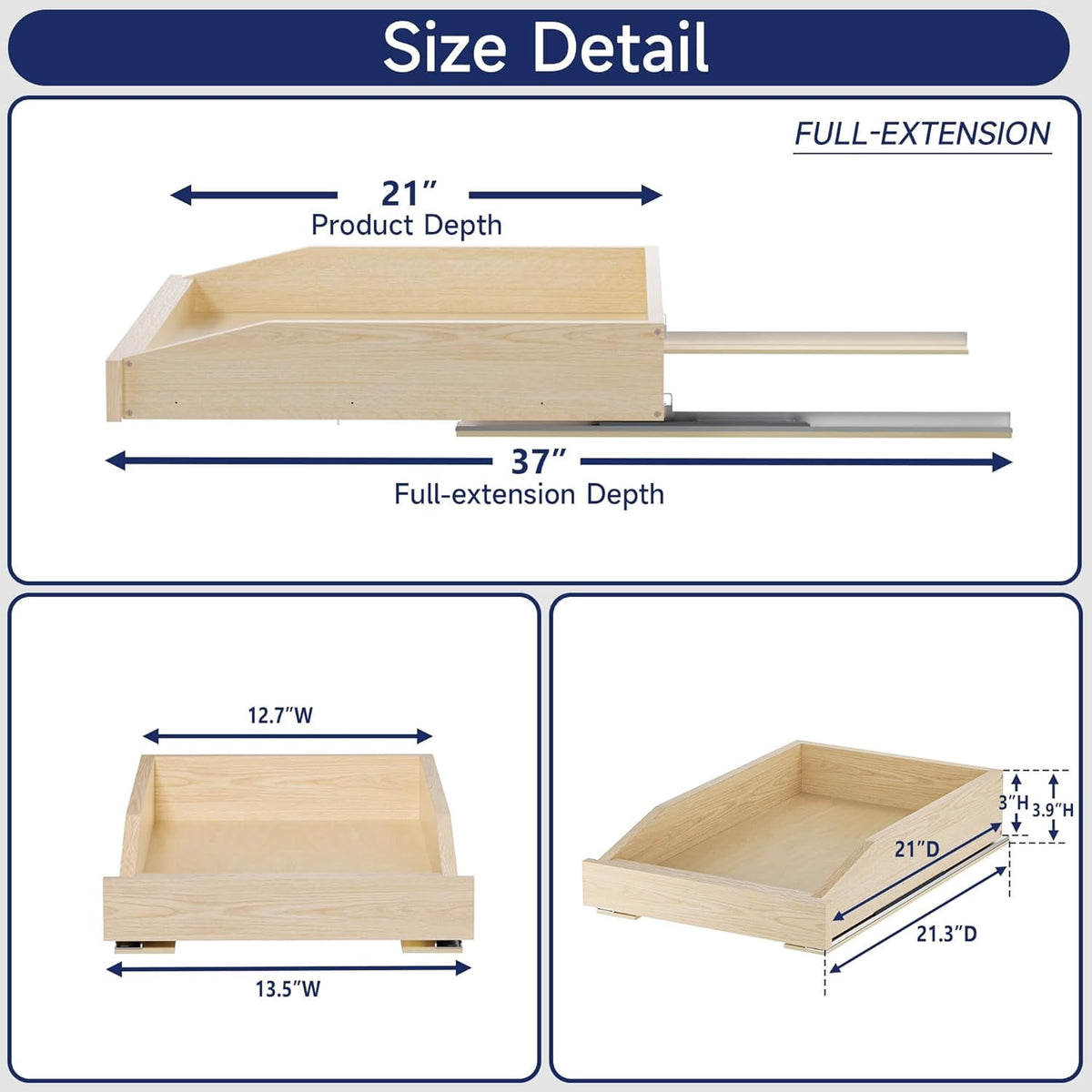 Out Cabinet Organizer, x Soft Close Full Extension Wood Slide Out Drawer Shelf, Out Cabinet Drawer, Bottom Mount Stor... - Image 2