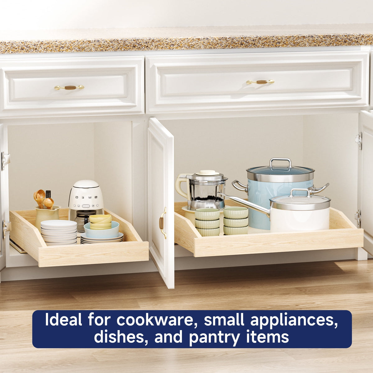 Out Cabinet Organizer, x Soft Close Full Extension Wood Slide Out Drawer Shelf, Out Cabinet Drawer, Bottom Mount Stor... - Image 5