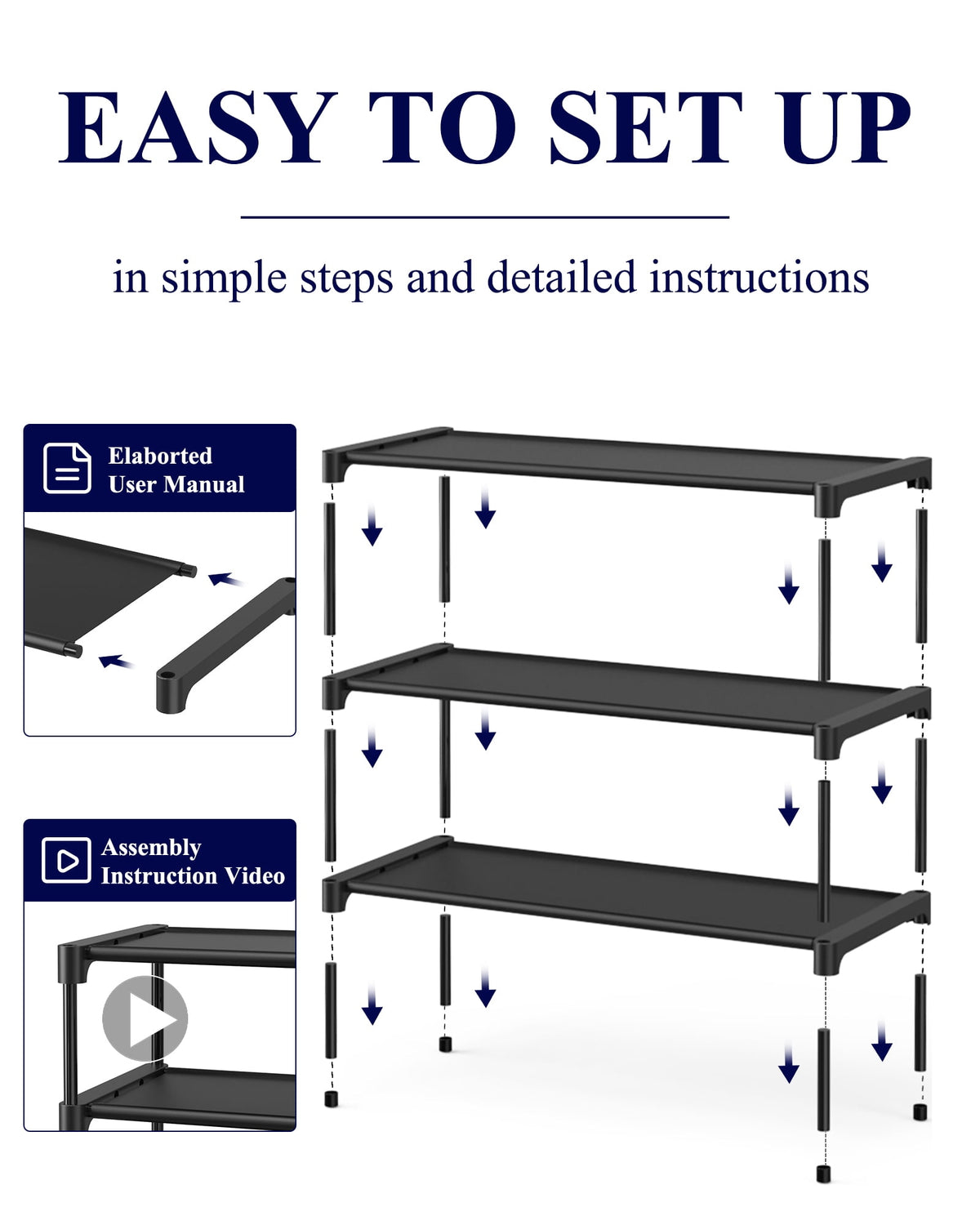 3-Tier Rack, Organizer for Closet, Entryway, Garage or Hallway, 11.5" x 27.2" x 18.3", Black - Image 3