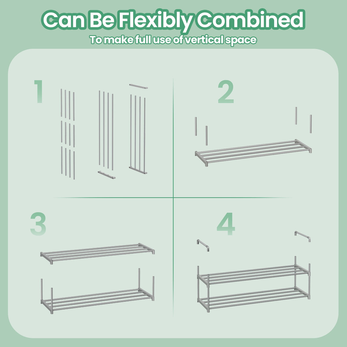 2-Tier Rack, Metal Organizer Shelf for Entryway, Holds 12-15 Pairs, UprightUpside Down Installation, Space-Saving, Gray - Image 5