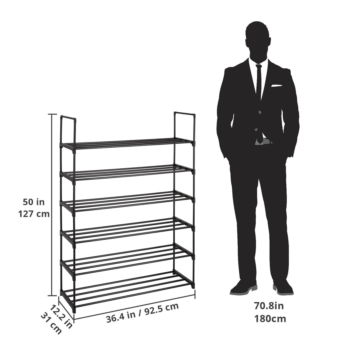 6-Tier Metal Sturdy Shoe Rack Shelf Shoe Tower Stand 30- Pairs Shoe Storage Cabinet Organizer for Closet Entryway Bed... - Image 6