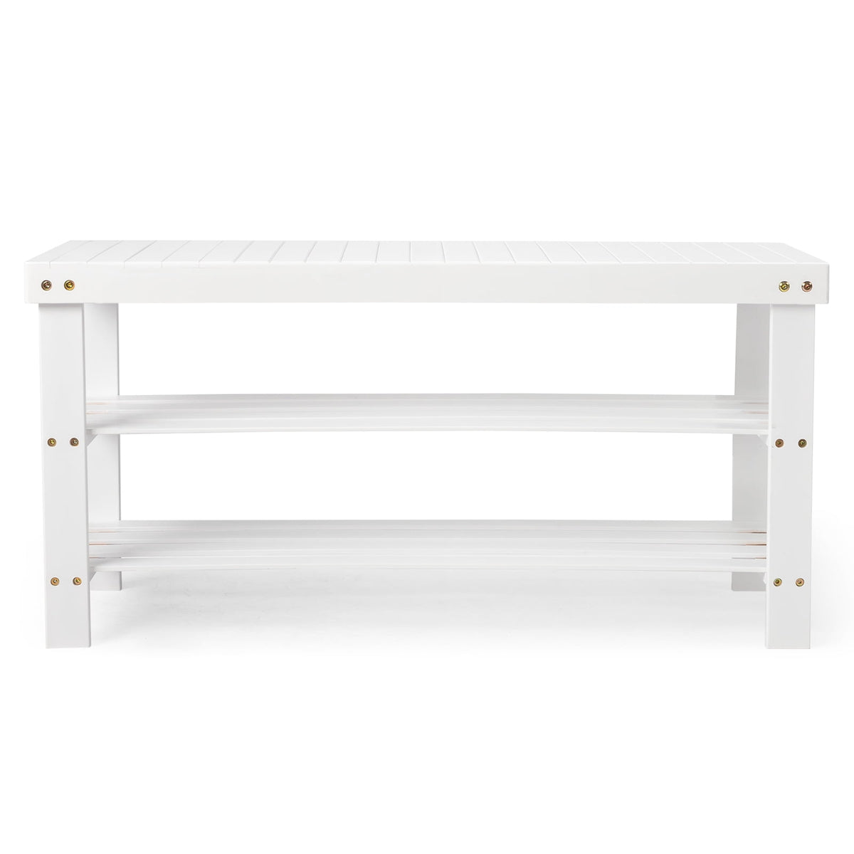 3 Solid Bamboo Shoe Rack Bench, 11.02'' x 35.43'' x 17.72'' Storage Seat Organizer for Entryway Hallway, White - Image 5