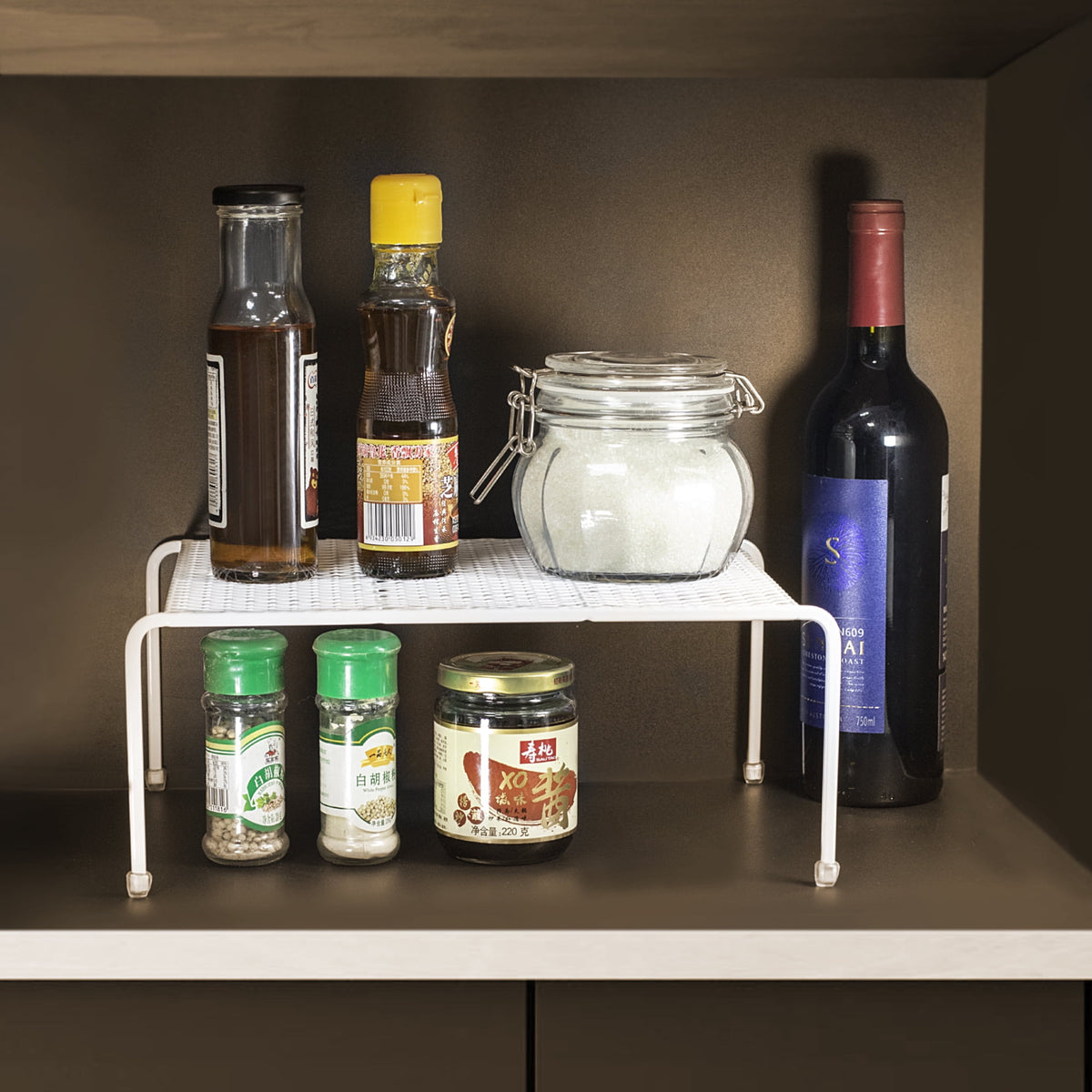 Kitchen Cupboard Organiser, 2-Pack Metal Wire Cabinet Storage Shelf Insert Rack, White - Image 2