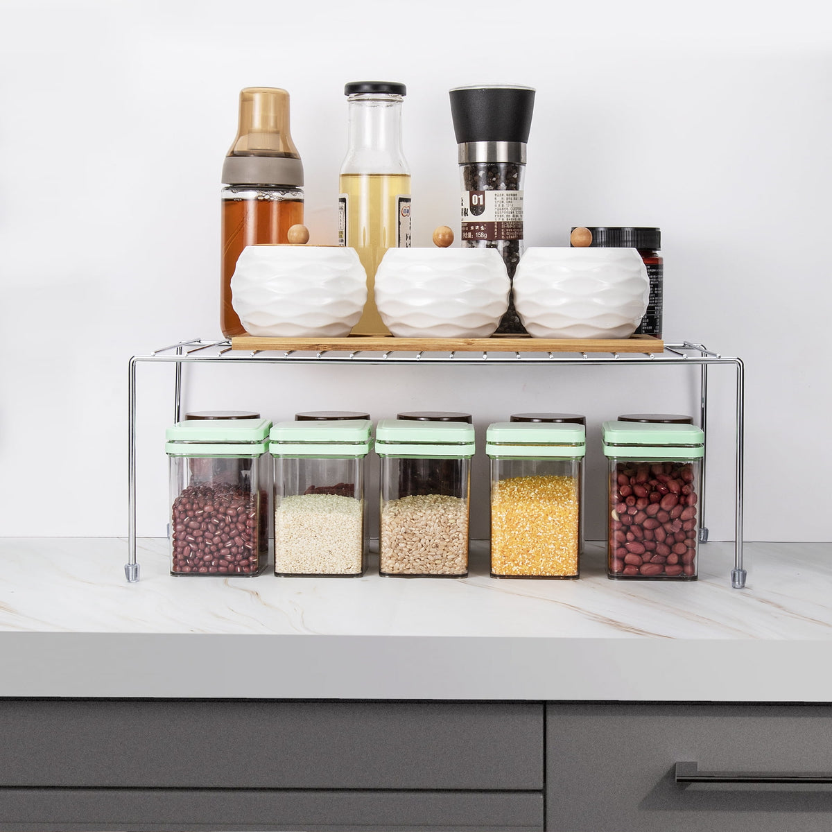 Kitchen Food Storage Cabinet Shelf Organizer, Chrome, 4 Pack - Image 2