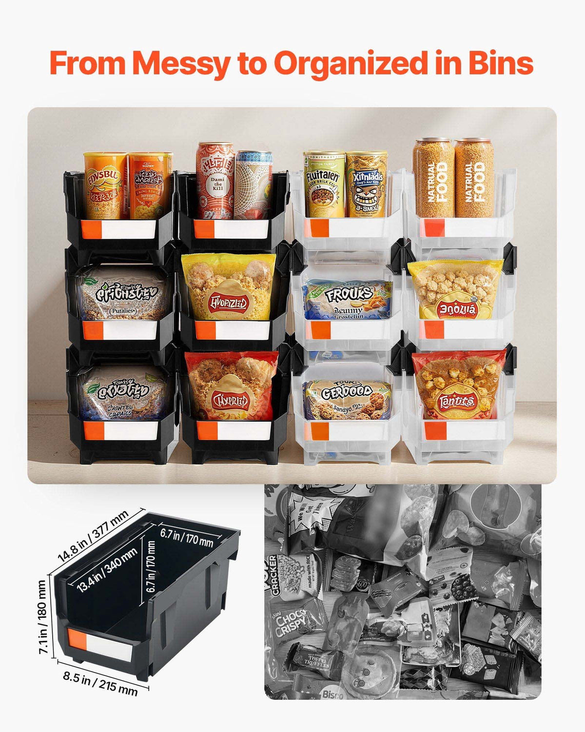 12 Pack - 14.8 x 8.5 x 7.1 Inch Plastic Organizer Containers for Garage, Office, Small Parts, Accessories - Black & C... - Image 3