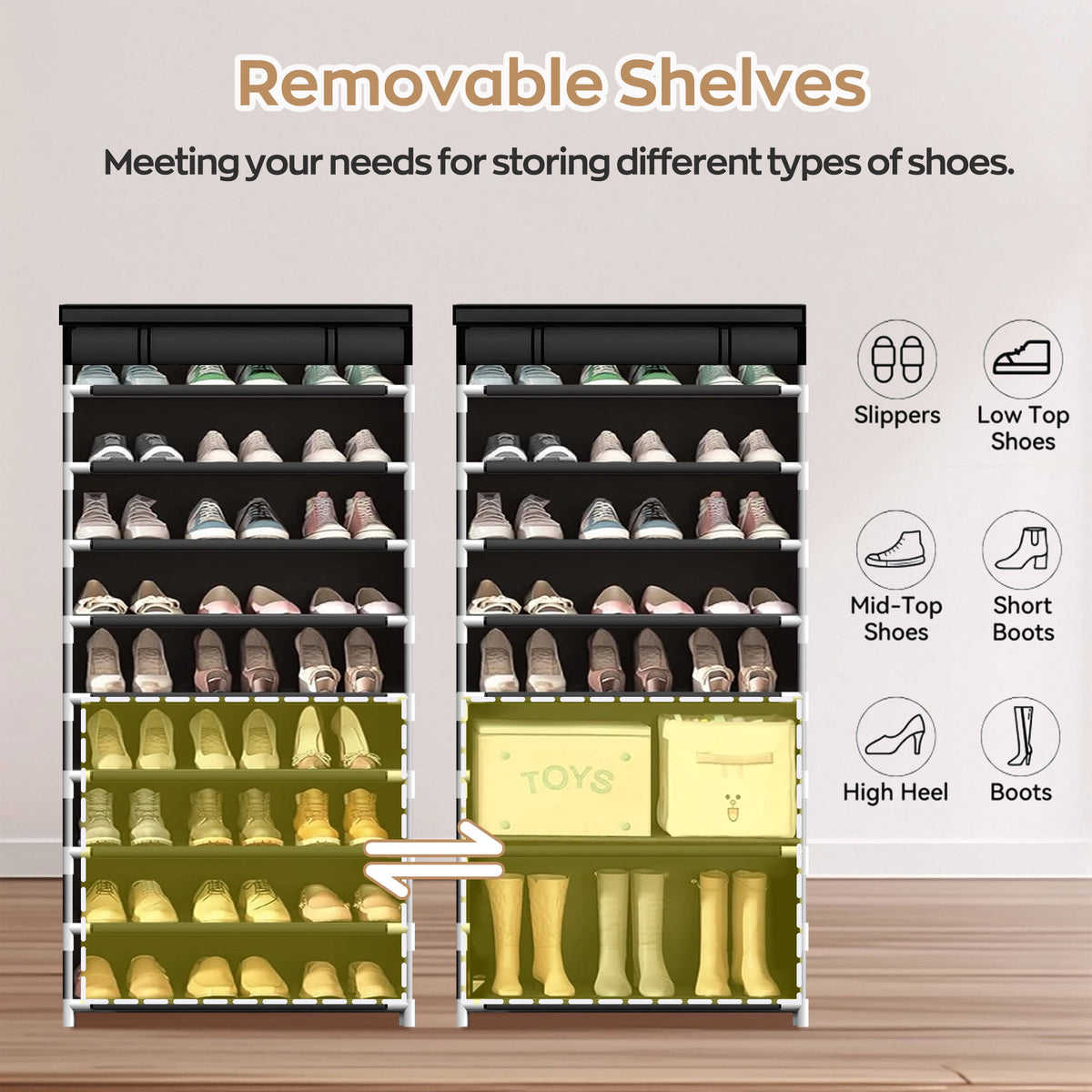 9-Tier Rack with Cover, Dustproof Storage Organizer Cabinet for Closet, Entryway, Free Standing Shelf, Black - Image 2