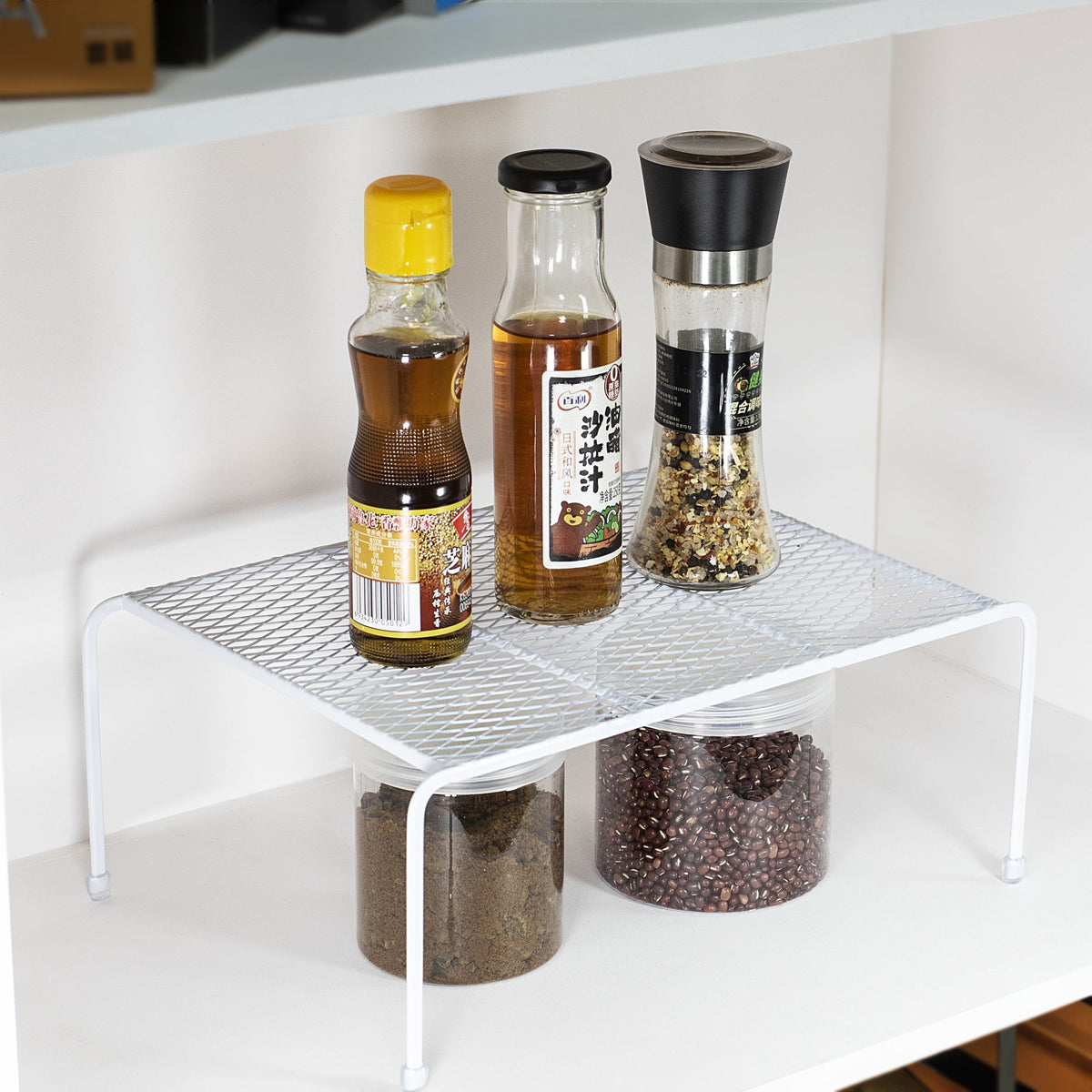 Kitchen Cupboard Organiser, 2-Pack Metal Wire Cabinet Storage Shelf Insert Rack, White - Image 3
