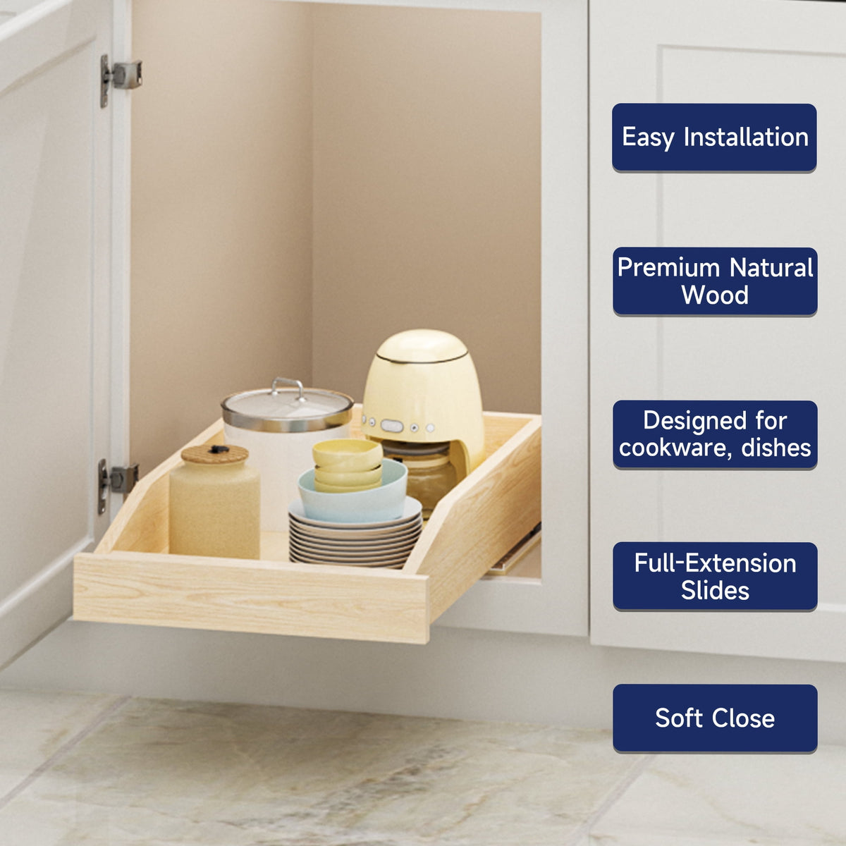 Out Cabinet Organizer, x Soft Close Full Extension Wood Slide Out Drawer Shelf, Out Cabinet Drawer, Bottom Mount Stor... - Image 4