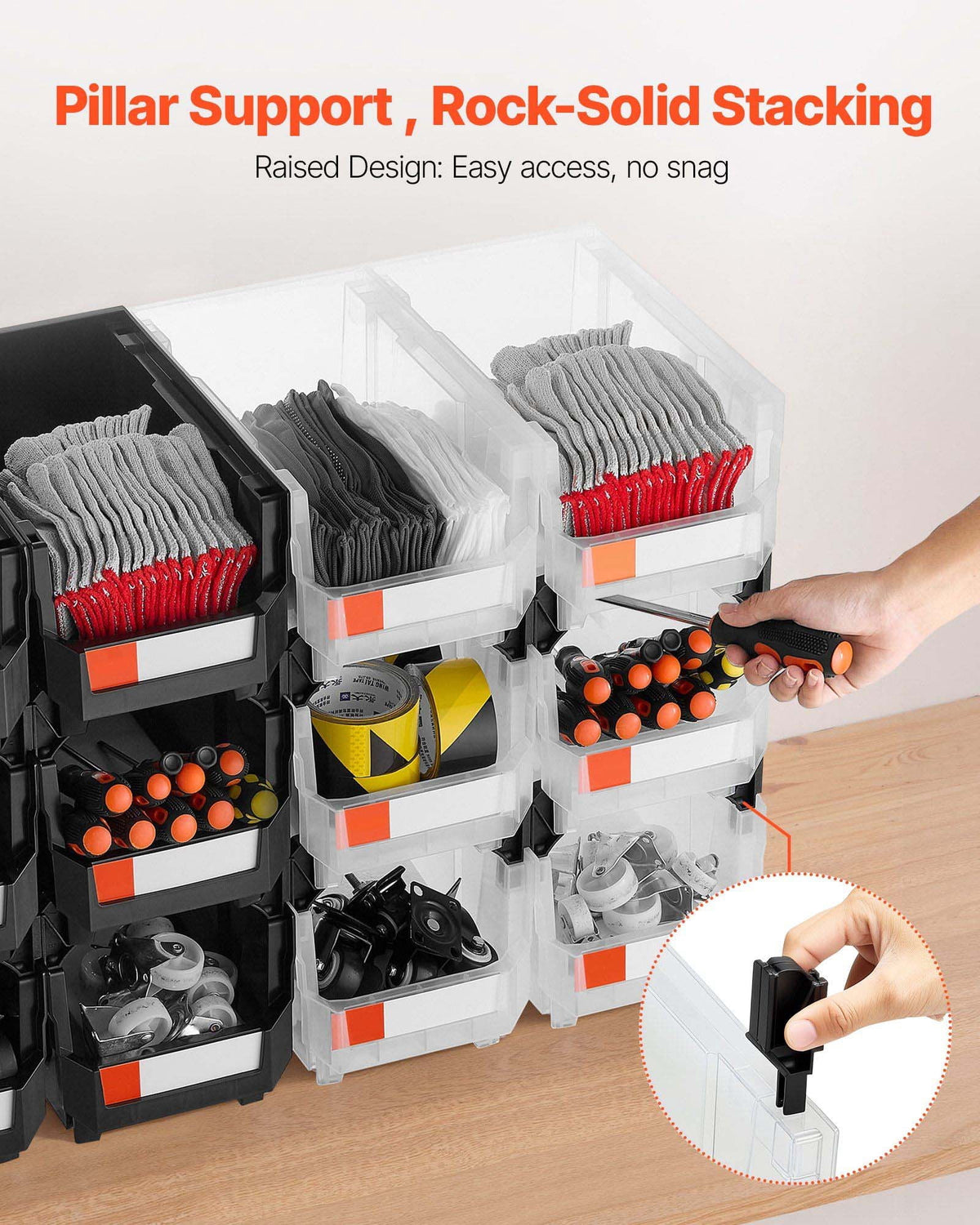 12 Pack - 14.8 x 8.5 x 7.1 Inch Plastic Organizer Containers for Garage, Office, Small Parts, Accessories - Black & C... - Image 5