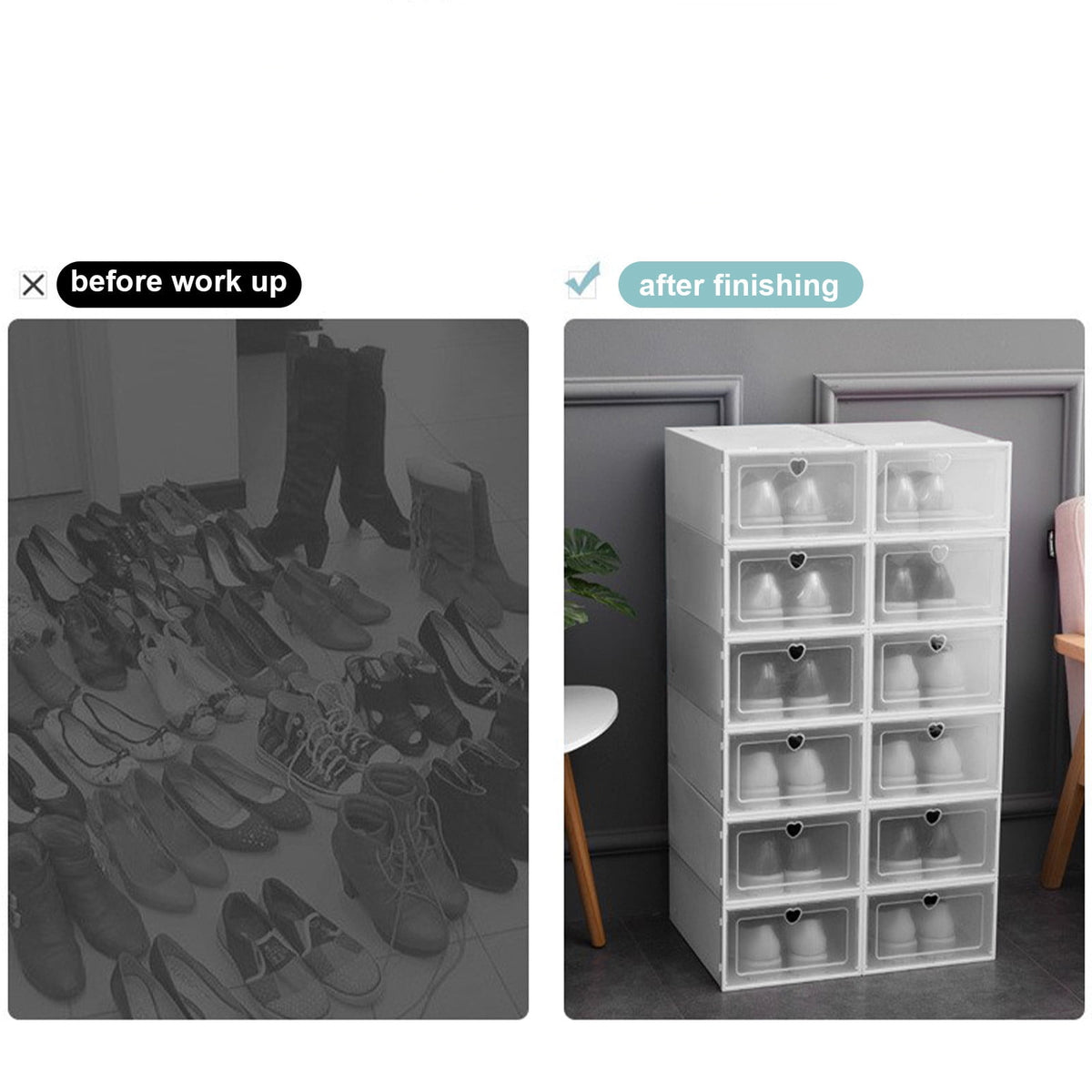Foldable Shoe Storage, Space-Saving Stackable Shoe Organizer, Clear Shoe Boxes for Closet, Shelf, Entryway & Dorm Roo... - Image 5